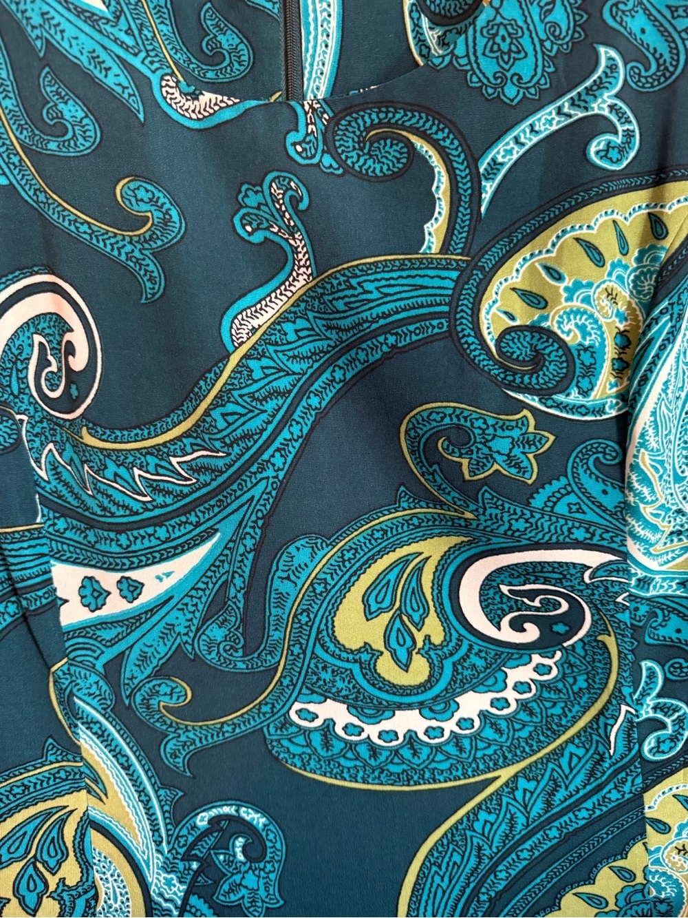 Sleeveless Teal Paisley Shift Dress - Picture 3 of 6